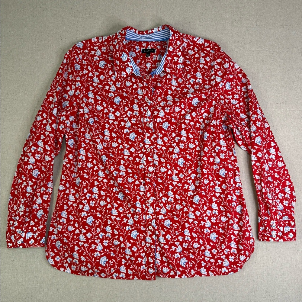 S110 Talbots Red and Blue Floral Blouse